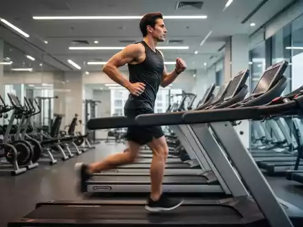 Eine Person läuft auf einem Laufband in einem modernen Fitnessstudio, verschwommene Bewegung, die Anstrengung und Entschlossenheit symbolisiert. - Foto: über boerse-global.de