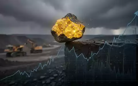 Ein einzelner Uranerzbrocken, der auf dem Rand eines steil fallenden Finanzdiagramms balanciert, mit einer stürmischen Bergbaulandschaft im Hintergrund. - Foto: über boerse-global.de
