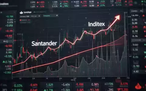 Grafik, die zeigt, wie die Santander-Aktienperformance die von Inditex überholt, mit Datenlinien auf einem Bildschirm. - Foto: über boerse-global.de