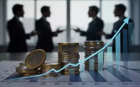 Nahaufnahme von Euro-Münzen auf einem aufwärts gerichteten Diagramm, mit verschwommenen Silhouetten von Personen im Hintergrund. - Foto: über boerse-global.de