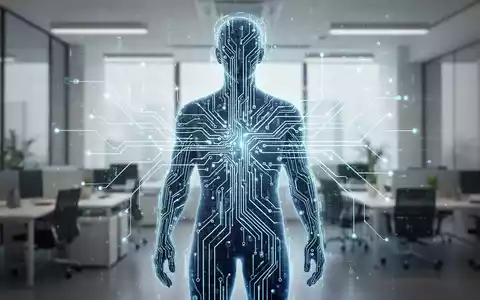 Eine futuristische Leiterplatte, die subtil in eine menschliche Silhouette integriert ist und KI-Einfluss auf HR symbolisiert. - Foto: über boerse-global.de