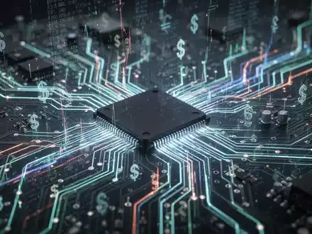 An abstract image showing a glowing circuit board with digital data streams and subtle currency symbols, symbolizing digital financial education. - Foto: über boerse-global.de