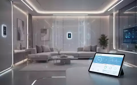 A modern smart home interior with integrated sensors and a tablet displaying health data, representing digital assistance for seniors. - Foto: über boerse-global.de