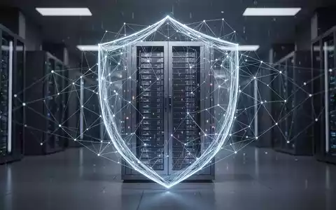 Abstraktes Bild, das digitale Resilienz im B2B-Handel darstellt, mit einem schützenden Netzschild um ein Rechenzentrum. - Foto: über boerse-global.de