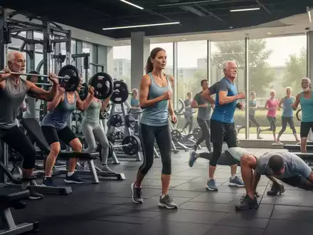 Verschiedene Menschen trainieren in einem Fitnessstudio und draußen, um die Bedeutung von Kraft- und Ausdauertraining für die Gesundheit zu verdeutlichen. - Foto: über boerse-global.de