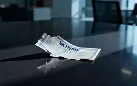 Ein leicht zerrissenes SK Hynix-Aktienzertifikat liegt auf einer dunklen Oberfläche, was einen Rückzug nach einem Rekord symbolisiert. - Foto: über boerse-global.de