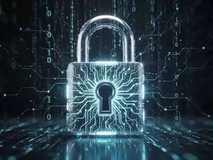 A glowing digital padlock with binary code and AI neural network patterns, symbolizing cybersecurity threats and artificial intelligence. - Foto: über boerse-global.de