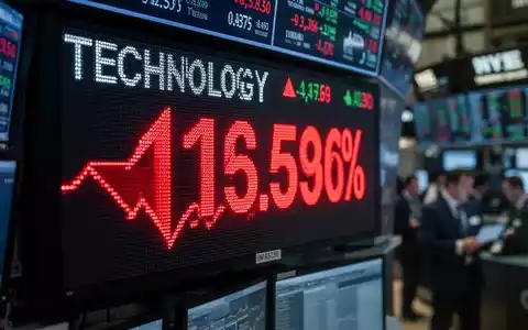 Ein Börsenticker zeigt rote Zahlen und einen starken prozentualen Rückgang, der einen negativen Trend für Technologieaktien symbolisiert. - Foto: über boerse-global.de