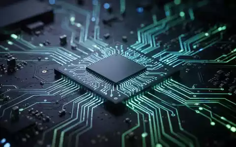 A close-up of a glowing processor chip on a circuit board, with blue and green lines representing data encryption. - Foto: über boerse-global.de