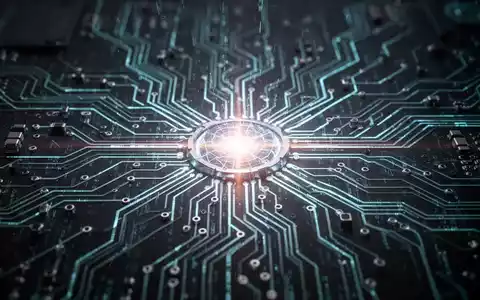 A stylized, glowing circuit board with intricate pathways and a central node radiating light, symbolizing AI in cybersecurity. - Foto: über boerse-global.de