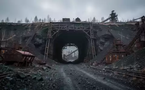Dramatisches Bild eines verlassenen Eisenerzbergwerk-Eingangs oder einer rostigen Industrielandschaft, die einen Produktionseinbruch symbolisiert. - Foto: über boerse-global.de