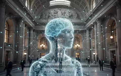 A stylized depiction of AI in a government setting, showing digital elements interacting with classical architecture. - Foto: über boerse-global.de