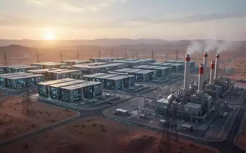 A vast, modern data center campus next to a natural gas power plant in a desert, symbolizing AI infrastructure and energy. - Foto: über boerse-global.de