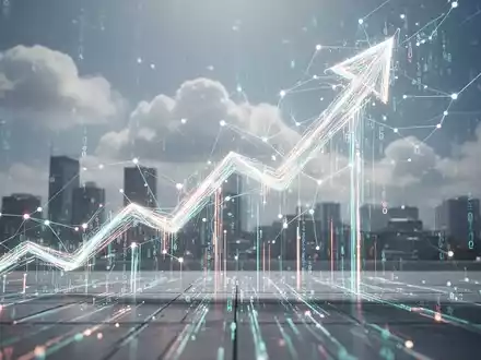 Abstrakte Darstellung von Cloud Computing, mit leuchtenden Datenströmen und Netzwerkverbindungen, die einen Aufwärtstrend bilden. - Foto: über boerse-global.de