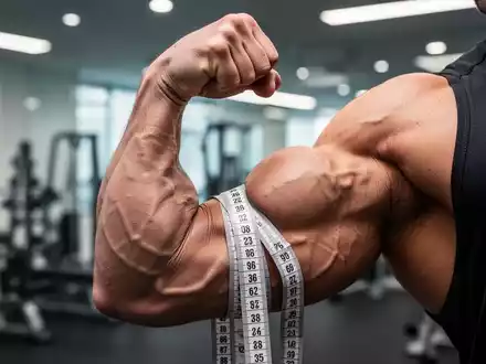 Ein muskulöser Arm wird mit einem Maßband gemessen, das den Bizeps umgibt. Der Arm ist gebeugt und zeigt Muskeldefinition. - Foto: über boerse-global.de