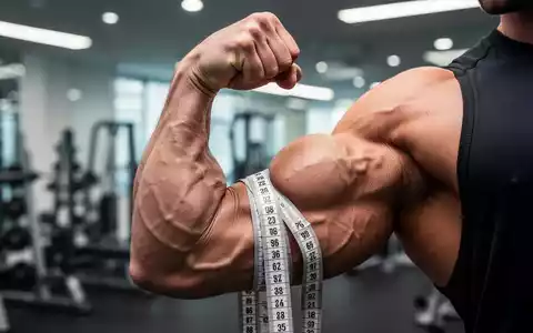 Ein muskulöser Arm wird mit einem Maßband gemessen, das den Bizeps umgibt. Der Arm ist gebeugt und zeigt Muskeldefinition. - Foto: über boerse-global.de
