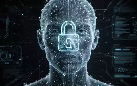 A digital face with biometric data and a padlock, symbolizing identity verification and data security in AI platforms. - Foto: über boerse-global.de