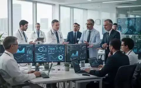 Eine Gruppe von Fachleuten, darunter Ärzte und Technologieexperten, arbeitet in einem modernen Büro und diskutiert Gehaltsentwicklungen. - Foto: über boerse-global.de