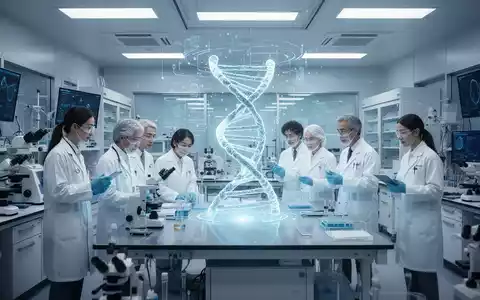 Ein modernes japanisches Forschungslabor mit Wissenschaftlern, die an einer holografischen DNA-Anzeige arbeiten. - Foto: über boerse-global.de