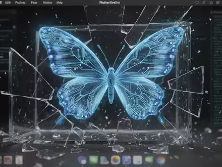 A glowing, digital butterfly made of circuit board patterns breaking out of a shattered glass sandbox, symbolizing malware evasion. - Foto: über boerse-global.de