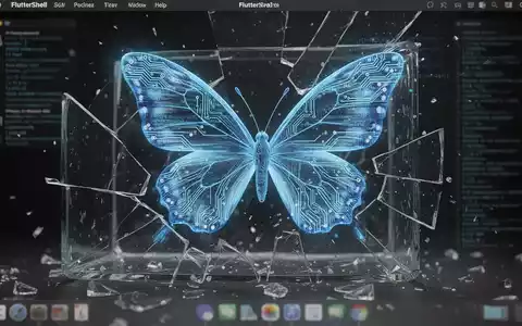 A glowing, digital butterfly made of circuit board patterns breaking out of a shattered glass sandbox, symbolizing malware evasion. - Foto: über boerse-global.de
