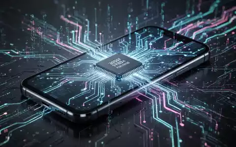 A stylized smartphone with internal components visible, glowing lines of data, and a prominent microchip, symbolizing advanced mobile technology. - Foto: über boerse-global.de