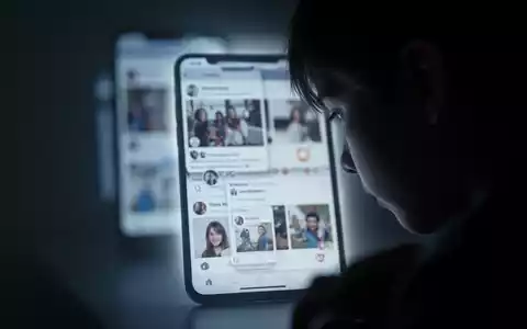 Eine Silhouette eines jungen Menschen, der auf einen leuchtenden Smartphone-Bildschirm blickt, der soziale Medien anzeigt. - Foto: über boerse-global.de