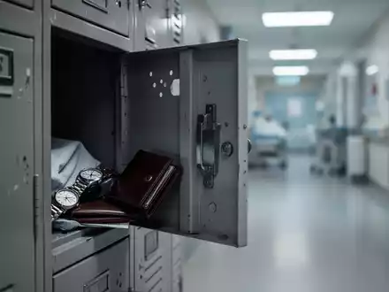 Ein aufgebrochener Spind in einem Krankenhauszimmer, der auf Diebstahl von Patienteneigentum hindeutet. - Foto: über boerse-global.de
