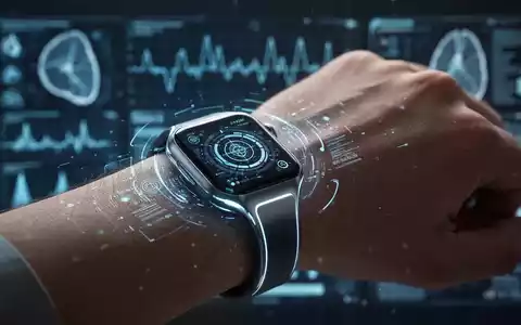 Ein schlankes, futuristisches Wearable am Handgelenk einer Person, das subtil mit Datenvisualisierungen leuchtet. - Foto: über boerse-global.de