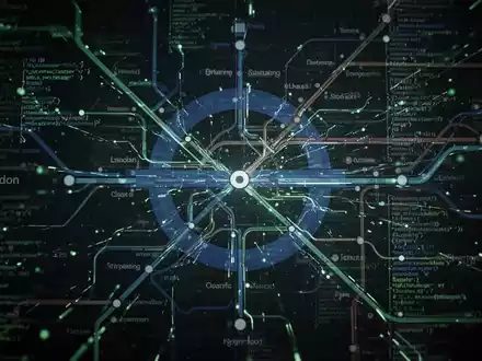 A digital representation of the London Underground map with glowing lines of code overlaid, symbolizing a cyberattack. - Foto: über boerse-global.de