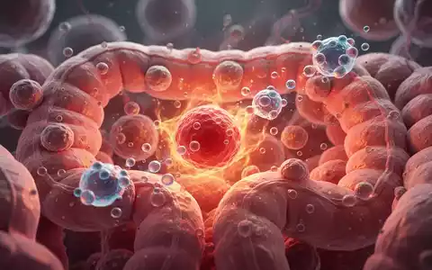 Mikroskopische Ansicht von intestinalen Zellen, die entzündetes Gewebe und interagierende therapeutische Moleküle zeigt. - Foto: über boerse-global.de