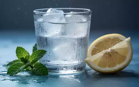 Ein Glas eiskaltes Wasser mit Kondenswasser, Minze und Zitrone auf einer kühlen, bläulich schimmernden Oberfläche. - Foto: über boerse-global.de