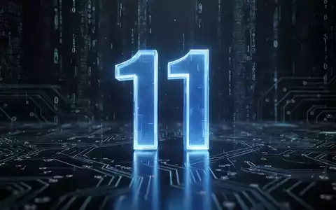 A glowing blue '11' logo on a dark, reflective surface, surrounded by digital data streams and abstract circuit board patterns. - Foto: über boerse-global.de