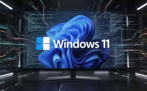 A close-up of a modern computer screen displaying the Windows 11 logo with digital code and data streams in the background. - Foto: über boerse-global.de