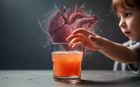 Ein Kinderhand greift nach einem Glas Fruchtsaft, im Hintergrund eine angedeutete Herzform, die auf Gesundheitsrisiken hinweist. - Foto: über boerse-global.de
