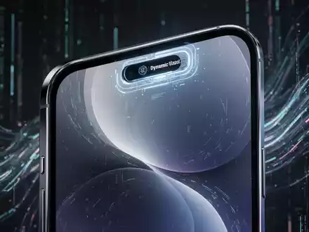 Close-up of a sleek, futuristic smartphone display with a significantly smaller Dynamic Island cutout, showing advanced technology. - Foto: über boerse-global.de