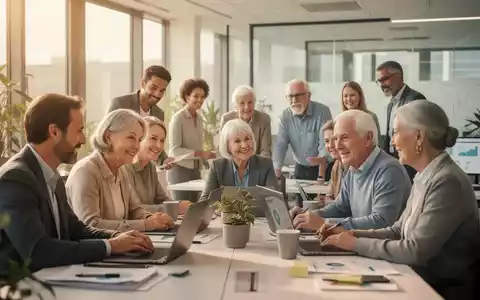 Mitarbeiter verschiedener Altersgruppen arbeiten in einem modernen Büro zusammen, symbolisch für betriebliches Gesundheitsmanagement und demografischen Wandel. - Foto: über boerse-global.de