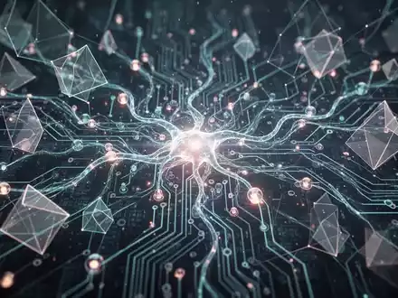 An abstract, glowing neural network with interconnected nodes and geometric shapes, symbolizing advanced AI and autonomous project management software. - Foto: über boerse-global.de