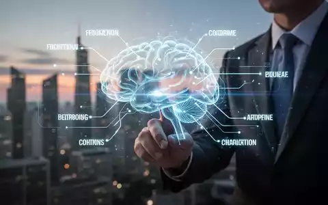 Eine Hand interagiert mit einer holografischen Gehirnoberfläche, die blaue Linien zeigt, die kognitive Funktionen verbinden. - Foto: über boerse-global.de