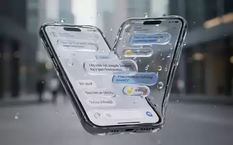 A smartphone screen showing a chat app with a translucent 'Liquid Glass' design, floating elements, and modern interface. - Foto: über boerse-global.de