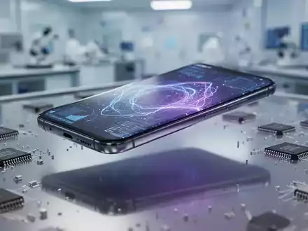 Ein modernes Smartphone, umgeben von Mikrochips, auf einer reflektierenden Oberfläche in einem High-Tech-Labor. - Foto: über boerse-global.de