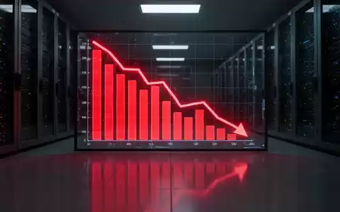 Ein fallender roter Balkendiagramm auf einem digitalen Bildschirm in einem dunklen Serverraum, der einen erheblichen Rückgang der Investitionen darstellt. - Foto: über boerse-global.de