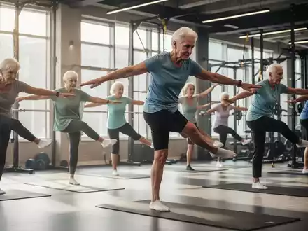 Senioren nehmen an einem funktionellen Gymnastiktraining teil, konzentrieren sich auf Balance und Rumpfkraft. - Foto: über boerse-global.de