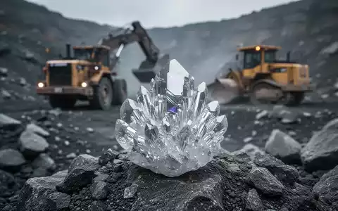 Ein Nahaufnahme eines Germaniumkristalls mit unscharfer Bergbauausrüstung im Hintergrund, die Wert und Extraktion symbolisiert. - Foto: über boerse-global.de