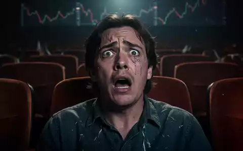 Ein verzweifelter Kinobesucher sitzt in einem leeren Kino, die Leinwand zeigt einen fallenden Finanz-Chart. - Foto: über boerse-global.de