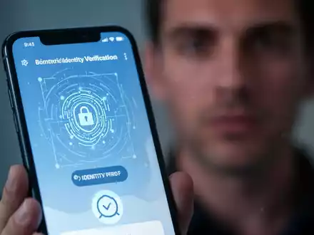 Ein Smartphone-Bildschirm zeigt eine biometrische Identitätsprüfung, mit einem unscharfen Gesicht im Hintergrund. Repräsentiert KI-Dienste und Datenschutz. - Foto: über boerse-global.de