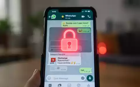 Nahaufnahme eines Smartphones mit einer WhatsApp-Nachricht und verdächtigem Anhang. Ein digitales Vorhängeschloss und Warnsymbol überlagern den Bildschirm. - Foto: über boerse-global.de