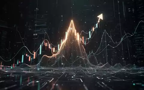 Abstrakte Darstellung eines steigenden Aktienkurses mit einem leuchtenden Höchststand und digitalen Mustern, die Technologie und Wachstum symbolisieren. - Foto: über boerse-global.de