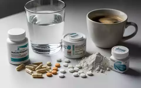 Nahaufnahme von Nahrungsergänzungsmitteln, einem Glas Wasser und einer Kaffeetasse auf einer Oberfläche. - Foto: über boerse-global.de