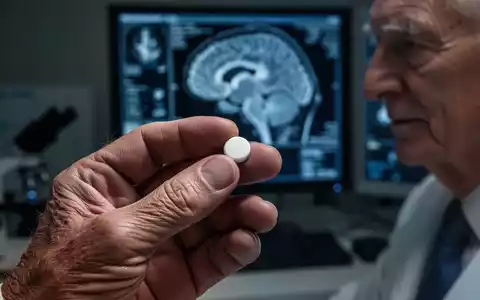 Eine Nahaufnahme der Hand einer älteren Person, die eine weiße Pille hält, mit einem unscharfen medizinischen Hintergrund. - Foto: über boerse-global.de